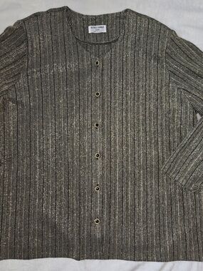 Alfred Dunner Women's Metallic Ribbed Crew Cardigan - Gold